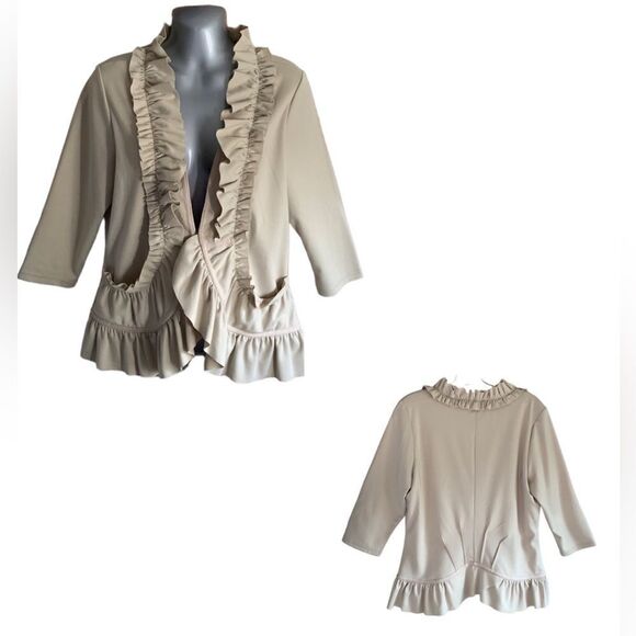 Downeast Basics Ruffle Cardigan Beige Top Size Med - Picture 2 of 10